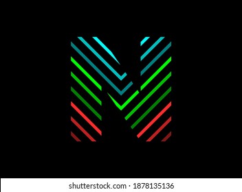 N letter font logo with rgb color. Dynamic split red, green, blue color on black background. For social media,design elements, creative poster, brand label and more