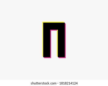 N Letter font, vector desing alphabet. Dynamic, split-color, shadow of  number pink and yellow on white background. For logo, social media,design elements, creative poster, etc.