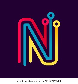 N letter formed by electric line. Font style, vector design template elements for your application or corporate identity.