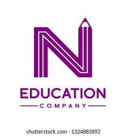 N letter formed by pencil vector logo template. Design elements for your application, education, student or corporate identity.