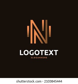 N letter golden logo abstract design on dark color background, N alphabet logo