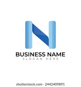 N letter gradient  3d abstract typography colorful vector logo design
