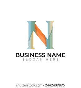 N letter gradient  3d abstract typography colorful vector logo design
