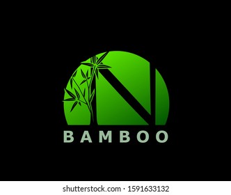N Letter Green Bamboo Tree Logo Icon. Perfect for Hotel, Restaurant, Tour and Travel.