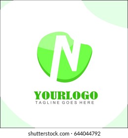 N letter green circle logo. Simple brand identity health, food, tech, eco & friendly for your business