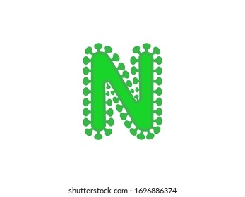 n letter green coronavirus floral font covid vector design element