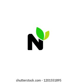 N letter with green leaf vector logo design