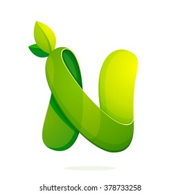 N letter with green leaves logo, volume icon. Font style, vector design template elements for your ecology application or corporate identity.