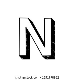 N letter hand-drawn symbol. Vector illustration of a big English letter N. Hand-drawn black and white  Roman alphabet letter N typographic symbol. Can be used as a logo, icon