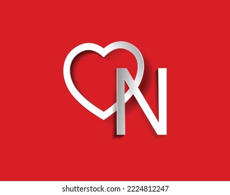 n letter with a heart on red background for lovers and friends