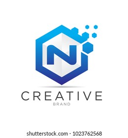 n letter hexagonal pixel logo