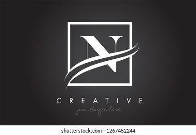 N Letter Icon Logo Design with Square Swoosh Border and Creative Design Vector Illustration.