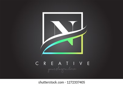 N Letter Icon Logo Design with Square Swoosh Border and Creative Design Vector Illustration.