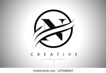 N Letter Icon Logo Design with Circle Swoosh Border and Black Colors. Creative N Design Vector Illustration.
