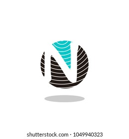 N Letter Icon With Spiral Texture. Letter Negative Space Template Design.