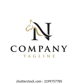 N Letter initial Horse Ranch Stable Stallion equestrian Logo design.  
Horse design elegant high end vector illustration, creative horse logo template, 
modern logo creative unique icon