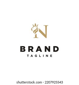 N Letter initial Lion King Elegant logo icon vector Template
