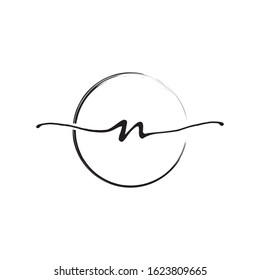 N letter initial logo with circle brush design vector