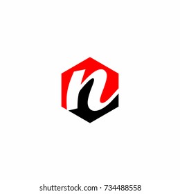 N Letter Initial on Hexagon Shape Logo Vector
