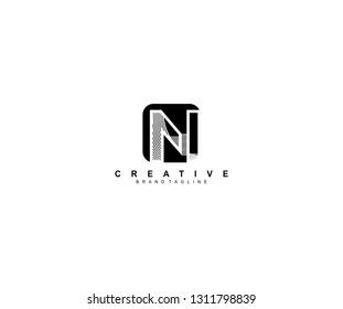 N Letter Isolated Square Modern Stripes Monogram Style Logotype