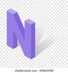 N letter in isometric 3d style with shadow. Violet N letter vector illustration