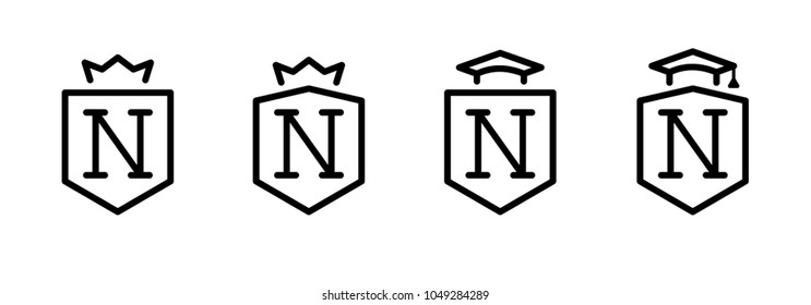 N letter. king royal, crown, black white, luxury brand,hotel,fashion, education, shield logo, icon, design vector logo template