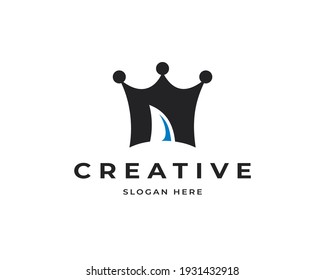 N letter king vector logo icon. Creative shark fin logo symbol