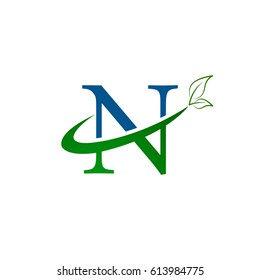 N letter leaf logo design