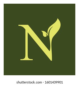 N letter with leaf logo  organic tree logo