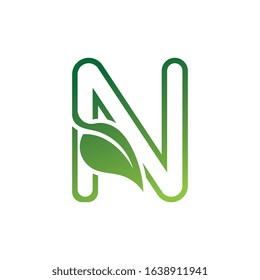 N Letter with leaf logo or symbol concept template design