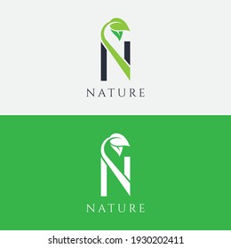 N Letter with Leaf Logo Vector