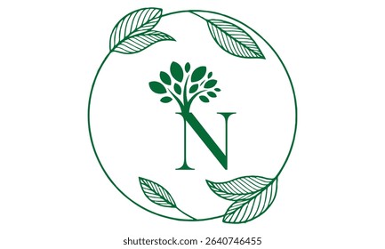 N Letter with Leaf Logo Vector