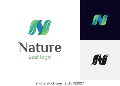 N letra con diseño moderno del icono del logotipo de la hoja para el producto natural de la marca o la comida, vegano, diseño del logotipo del Vector de la granja