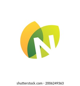 n letter leaf overlapping color logo vector icon illustration
