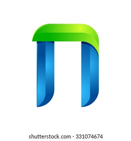 N letter leaves eco logo, volume icon. Vector design green and blue template elements an icon for your ecology application or company.