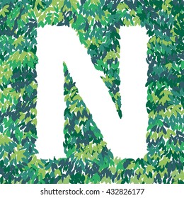 N letter. Leaves pattern