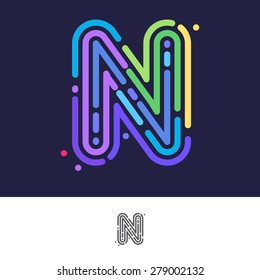 N letter line logo. Vector fingerprint design template elements