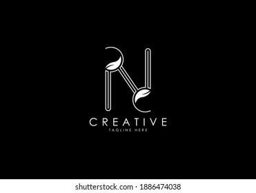 N Letter Linear Leafy Monogram Logo Template, Minimalist design vector, Unique.