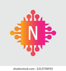 N Letter Logo abstract geometric design vector template Logotype icon Digital Technology style.