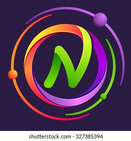 N letter logo with atoms orbits. Vector design template elements for your application or corporate identity.