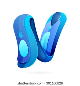 N letter logo with blue water splash and drops. Creative vector design template elements for your application or corporate identity.