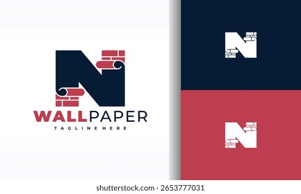 Logotipo Carta N com parede de tijolo e papel de parede