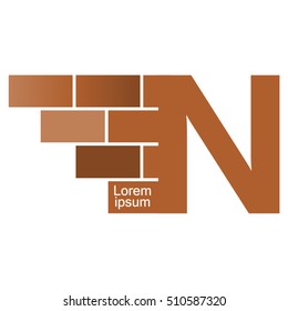 N  letter Logo, brick wall logo design with place for your data.  Vector image. 