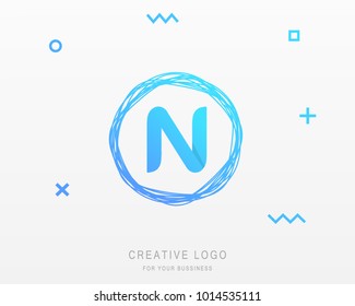 N letter Logo With Brush Line Design. Vector Illustration