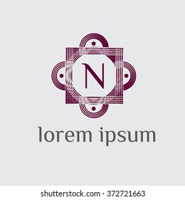 N letter logo with calligraphic border - vector (sign, symbol, icon, border)

