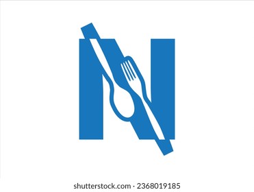 Logotipo de letra N con cuchara de chef - Logotipo de letra N con cuchara