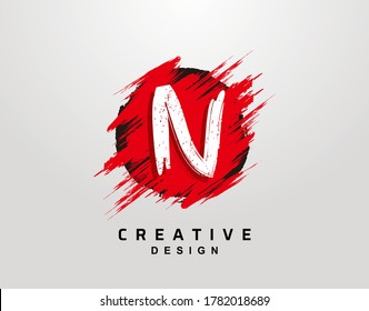 N Letter Logo In Circle Grunge Splatter Element. Red Grunge Ink Splash Explosion Icon design.