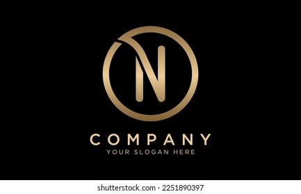 N Letter Logo With Circle Shape. Modern Unique Creative N Logo Design Vector Template. Elegant Identity Design In  Gold Color.
