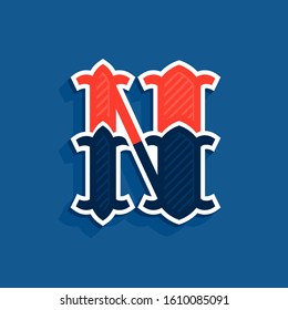 N letter logo in classic sport team style. Vintage vector font for your posters, sportswear, club t-shirt, banner, etc.  
