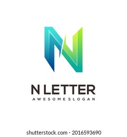 Letra N Ilustración gradiente colorida con logotipo